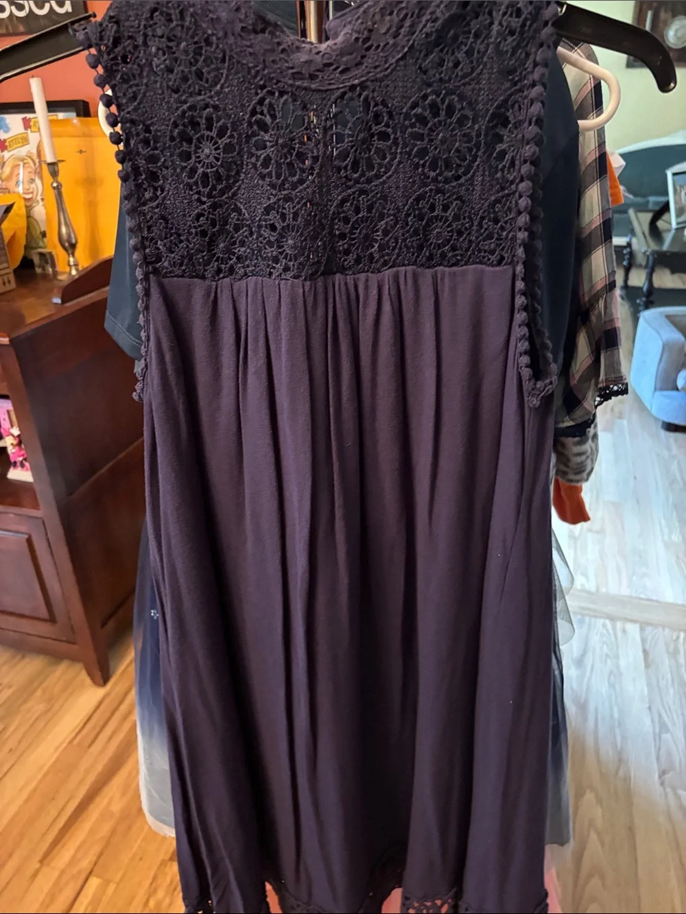 hint of mint Sleeveless Lace Yoke Dress in navy